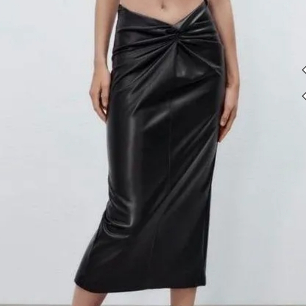 Faux leather midi skirt